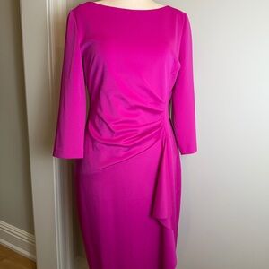 NWT Size 16 Stretch Women's Fuchsia Sheath Dress with Side Drape